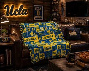 UCLA Bruins Fleece Tie Blanket Throw Blue Gold Fan Man Cave Game Day Dorm Decor